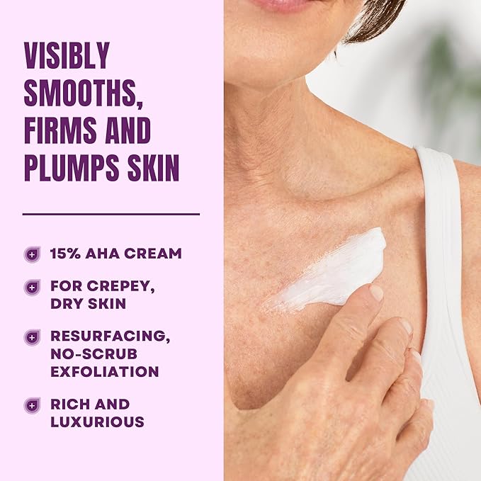 AmLactin Crepe Firming Cream - Therapeutic Skin Tightening Cream for Body – No-Scrub Exfoliator and Moisturizer, Skin Care with 15% Lactic Acid AHA, 12 oz (Packaging May Vary)