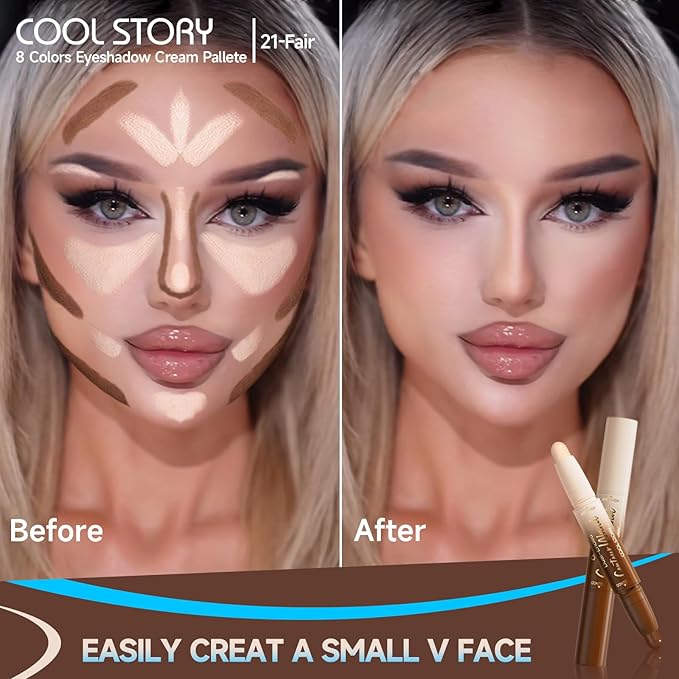 Dual-Ended Contour & Highlight Stick Cream Waterproof Contour Stick, Buildable Formula for Natural Definition and Sculpting, Flawless Cheeks/Jawlines/Nose Contours, creat your better face (Fair)
