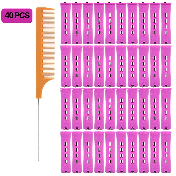 Perm Rods Set for Natural Hair 40pcs Plastic Cold Wave Rods for Long Short Hair Rollers Large Hair Curling Rods for Women Purple