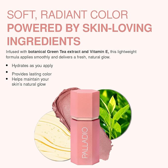 Palladio Liquid Blush for Cheeks & Lips 2-in-1 Makeup Face Blush, Weightless Cream Formula, Smudge Proof Long-Wearing Pigmented Blush, Natural Look Makeup Face Blushes, Shimmer Finish, Dainty
