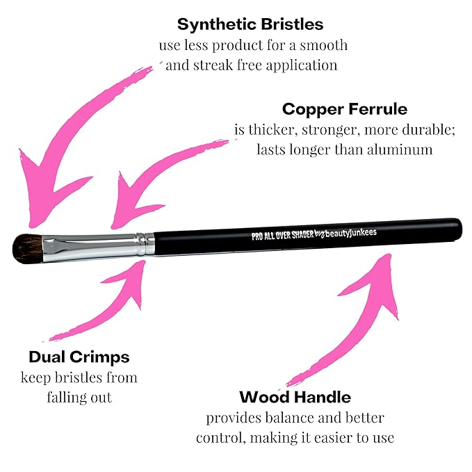 Beauty Junkees Professional Makeup Brush - Dense Eyeshadow Brush for Even Color Coverage on Lid and Crease