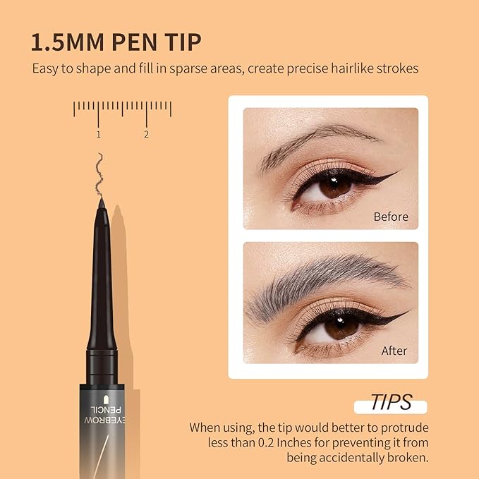 Music Flower Dual-Ended Microfilling Eyebrow Pen, Liquid Eyebrow Pen with 4 Micro Brush-Tip Applicators & Brow Defining Pencil with Precision Tip (Dark Grey)
