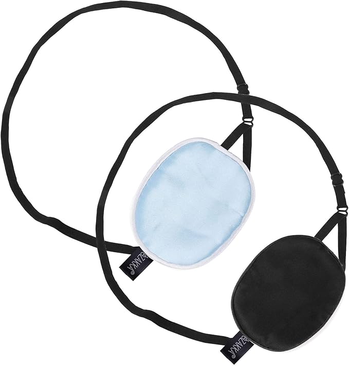 eZAKKA Eye Patches for Adults Kids, 2PCS Silk Eye Patch Medical for Left Right Eyes Lazy Eye After Surgery Amblyopia (M, Blue+Black)