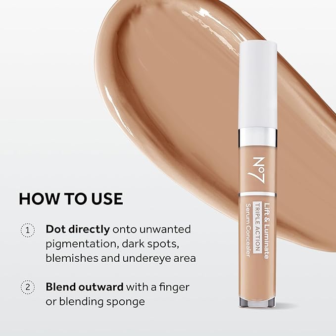 No7 Lift & Luminate Triple Action Serum Concealer - Light Medium - Anti Aging Liquid Concealer Makeup for Blemishes & Dark Circles - Medium to Full Coverage Concealer for Face (8ml)