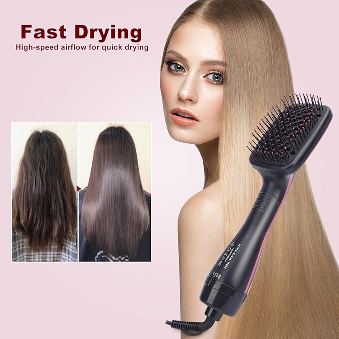 Sonew 2 In 1 Hair Dryer Brush & Straightener Blow Dryer Brush with Negative Ions Detangles & Smooths Hair Reduces Frizz & Static Styler