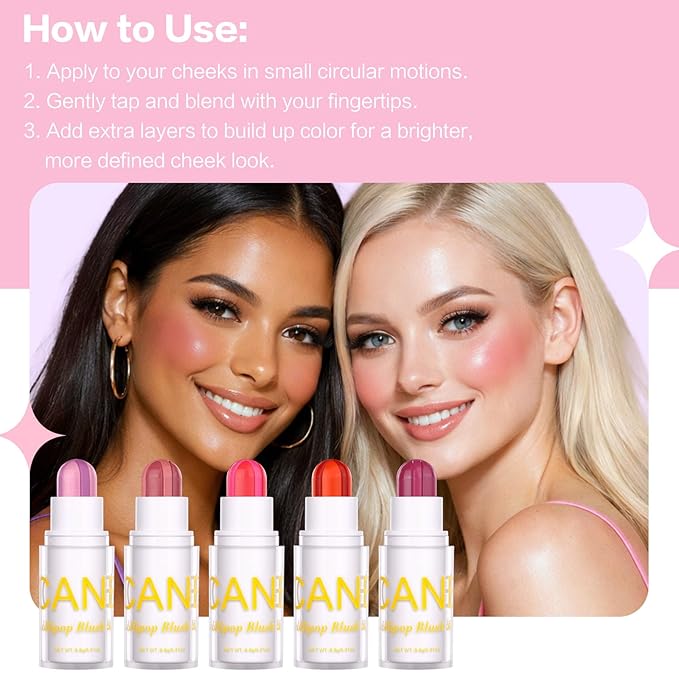UCANBE Coral Pink Cream Blush Stick for Cheeks, Duo-Tone Buildable Blush Makeup, Hydrating Lightweight Face Blush with Vitamin E, Natural Dewy Finish, Long-Wearing, Water-Resistant