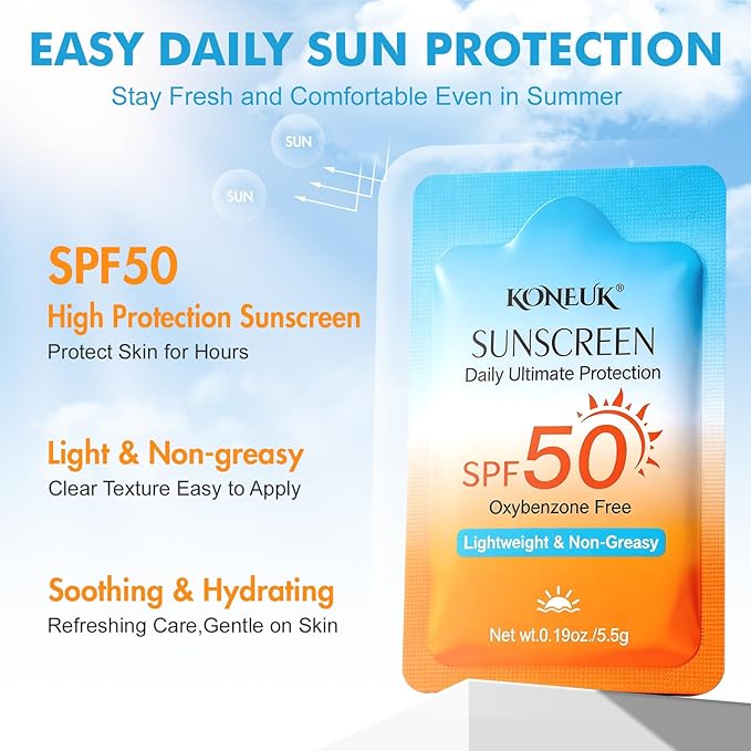 30 Pack Travel Size Sunscreen, SPF 50, Bulk Mini Sunscreen for Face and Body, Lightweight and Non-Greasy, Travel Size for Summer Beach and Outdoor, 0.19 OZ/Pack