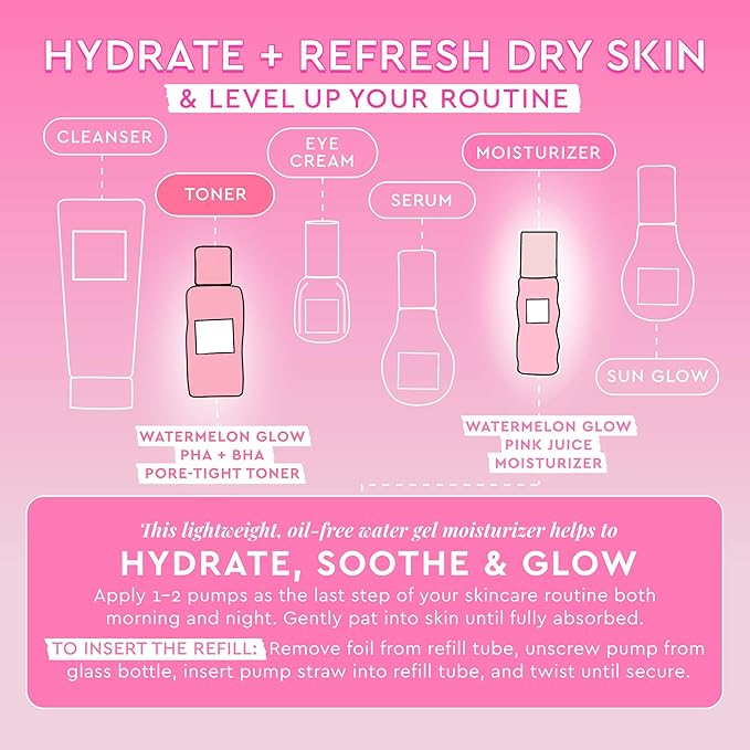 Glow Recipe Mini Watermelon Glow PHA + BHA Facial Toner & Pore Minimizer with Hyaluronic Acid (40 ml) + Mini Pink Juice Hydrating Face Moisturizer (25 ml)