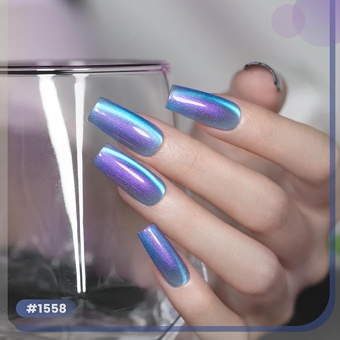 RARJSM Aurora Glass Ceramic Cat Eye Gel Nail Polish Set 6pcs Duo Color Universal Green Blue Purple Pink Orange Red Glitter Pearl Shell Mermaid Cateye Effect with Magnet Stick Curing Requires