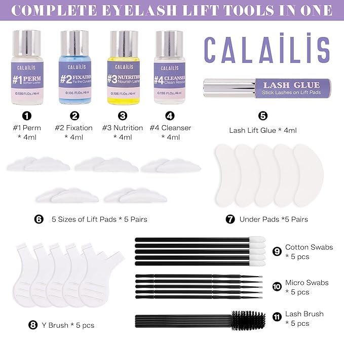 CALAILIS Lash Lift Kit, 2025 Updated Eyelash Lift Kit, Semi-Permanent Eyelash Curling Eyelash Perm Kit Suitable for Salon and DIY at Home Use Lash Perm Kit for Beginner and Professional