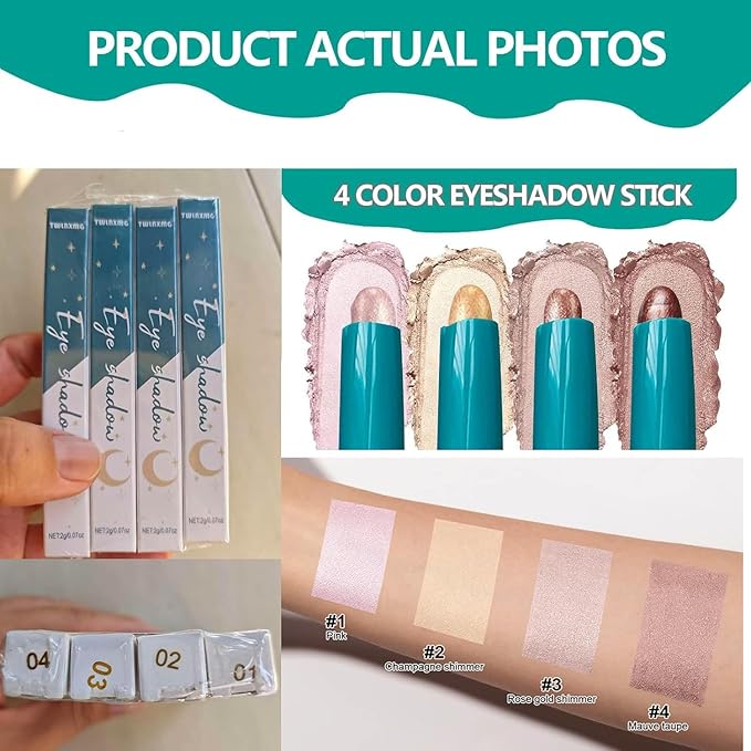 Eyeshadow Stick, Cream Shimmer Glitter Eye Brightener Stick Waterproof Long Lasting Smooth Eyeliner Pencil Highlighter Makeup, Natural Soft Pink #01