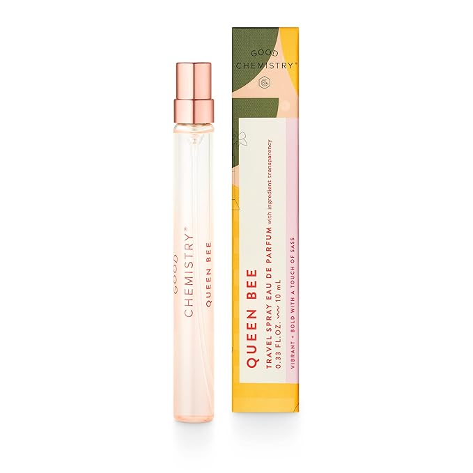 Good Chemistry Queen Bee Travel Spray 0.33 fl oz - Long-Lasting On-the-Go Perfume with Black Currant, Peony, & Amber - Bold, Clean & Vegan