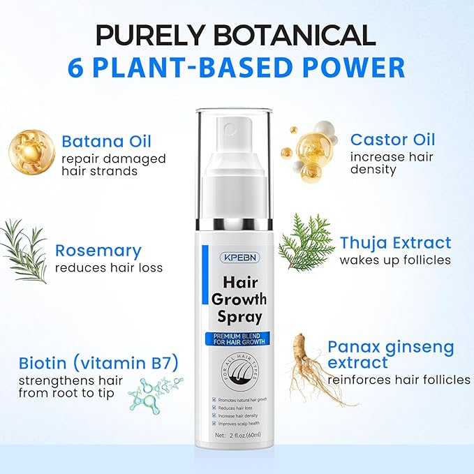 Hair Growth Spray for Thicker Longer Hair -Batana Oil & Thuja Extract Scalp Serum for Thinning &Loss Support - Volumizing Treatment for women & Men,Non-Greasy, 2 fl oz