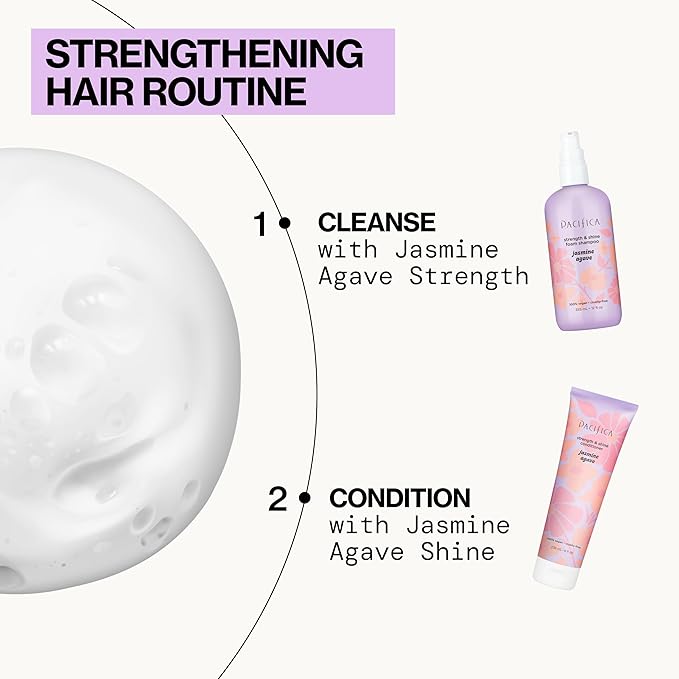 Pacifica Jasmine Agave Strengthening Shampoo & Conditioner Set – Clean Vegan Shampoo & Conditioner for Weak Or Brittle Hair (Including Color-Treated), Stronger Shinier Strands No Silicones or Parabens