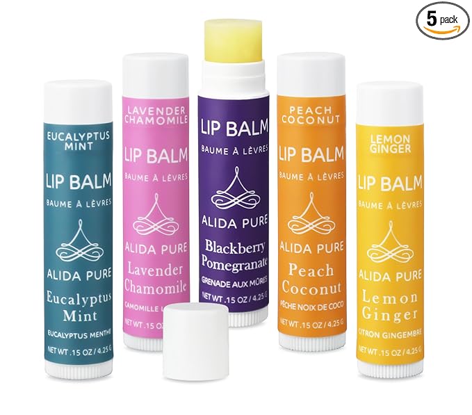 Duet Lip Balm Collection, Vegan Set, Beeswax Free, with Organic Jojoba and Avocado Oil, Vitamin E, Natural Moisturizer for Dry, Chapped Lips, 5 Tube Set