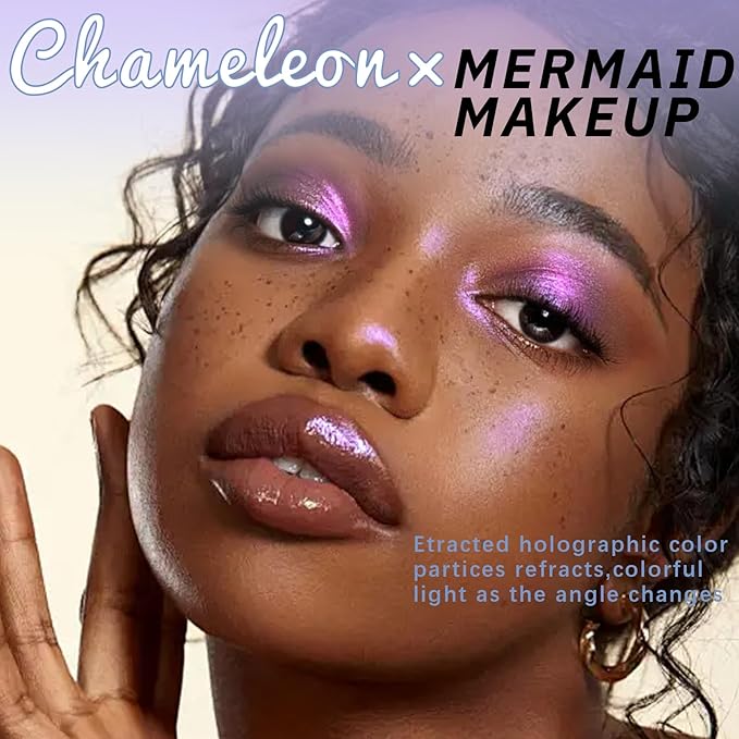 Noerrors Dusty Purple Pink Holographic Duochrome Glitter Eyeshadow Palette, Multichrome Shimmer Cream to Powder Metallic Eyeshadow, Satin Glow Shiny Iridescent Eye Shadow Fairy Makeup Rave Accessories