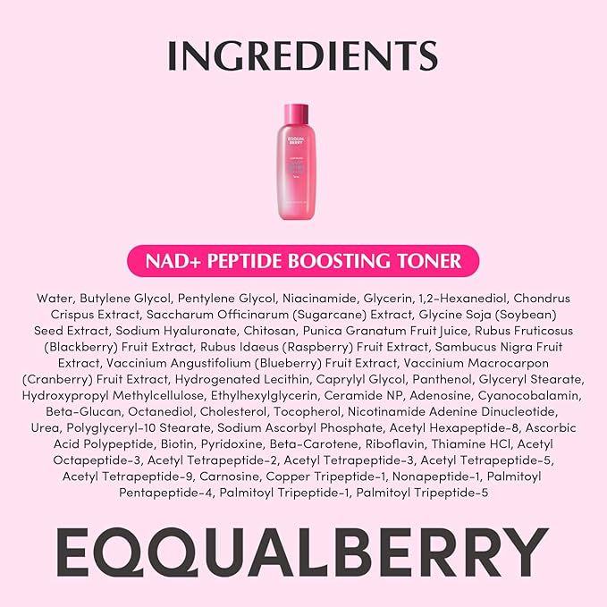 EQQUALBERRY NAD+ Peptide Boosting Toner – NAD+ 5% & 13 Peptides Anti-Aging Korean Skincare Hydrating Face Toner | Firming & Lifting Pink NAD Toner for Sagging Skin (5.07 fl.oz / 150ml)