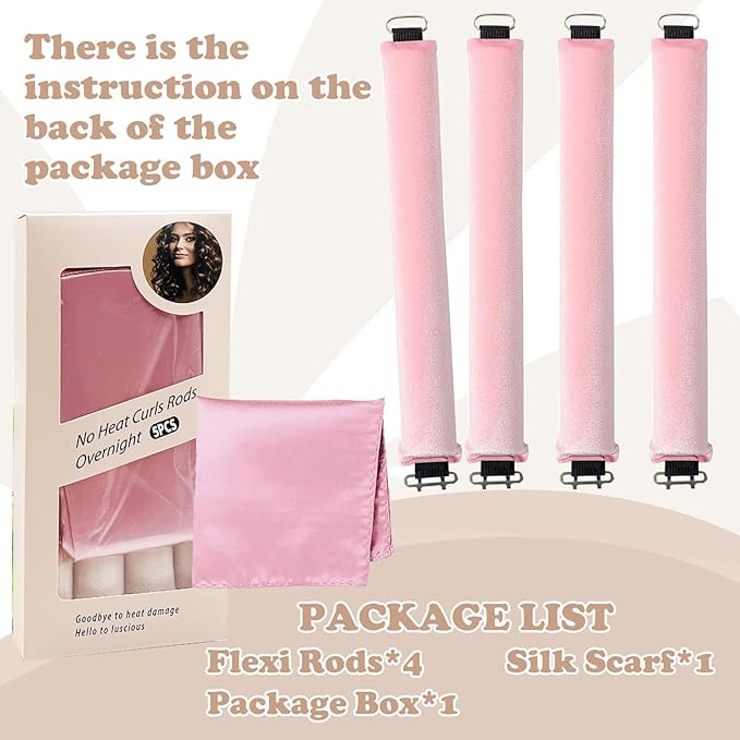 Heatless Curls Overnight, 5 Pcs Heatless Hair Curlers to Sleep in Soft Overnight Blowout Rods No Heat Hair Rollers Curling Rods for Women Blowout Look Long Hair - Pink