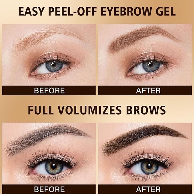 Eyebrow Gel - Peel-Off Eyebrow Tint, Waterproof Tattoo Cover Up Long-Lasting Peel Off Brow Gel For Natural & Defined Brows, Semi-Permanent Eyebrow Color Makeup For All-Day Wear(Gray)
