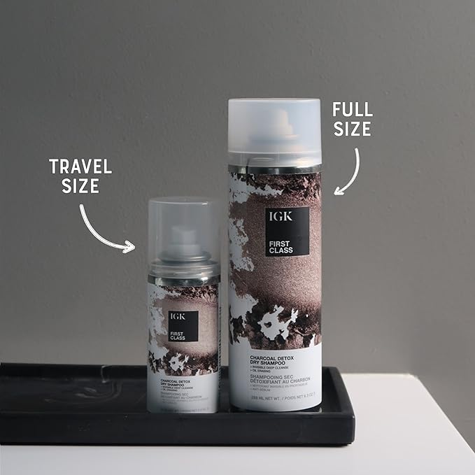 IGK First Class Charcoal Detox Dry Shampoo Bundle | Deep Cleansing For Oily Hair & Odor Absorbing | Adds Volume & Texture | For All Hair Types | 6.3 oz + 2 oz