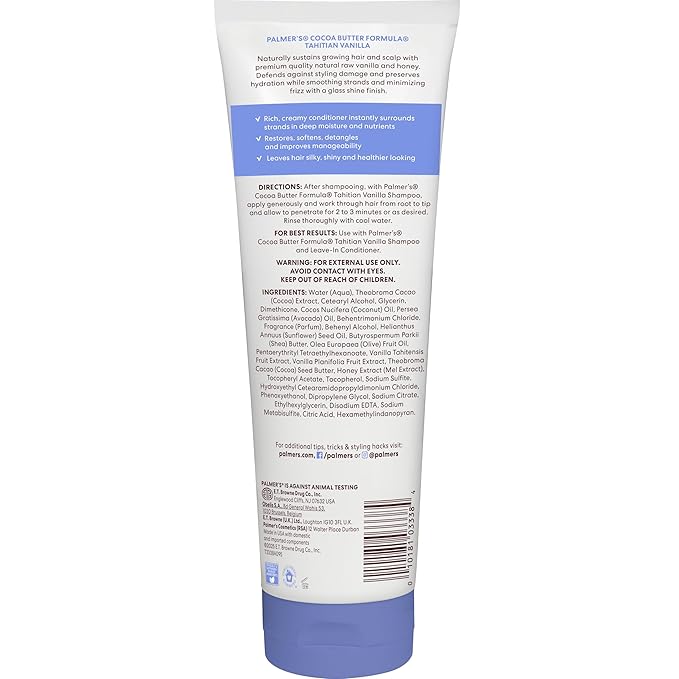Palmer's Cocoa Butter Formula, Tahitian Vanilla Hair Conditioner, (10.6 Fl Oz), Hydrating & Moisturizing Detangler with Vitamin E & Acacia Honey for Shine, Smoothness & Frizz Control, All Hair Types