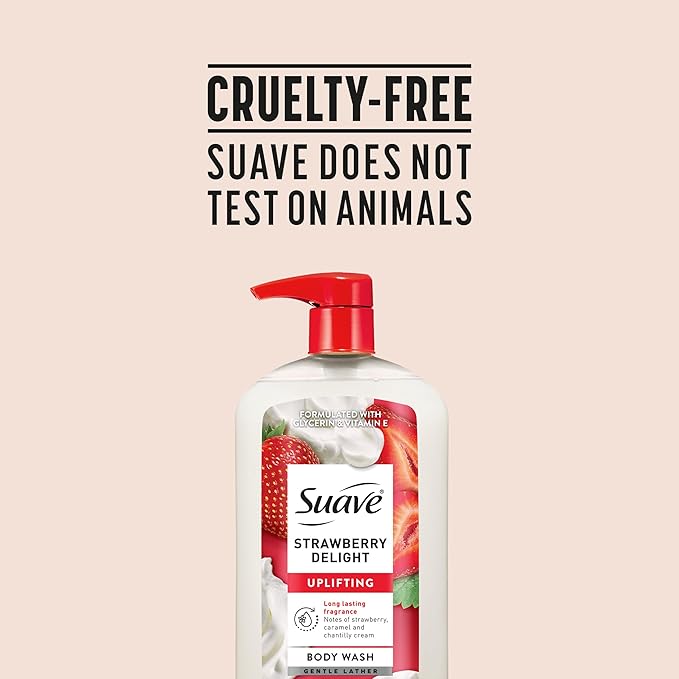 Suave Strawberry Delight Uplifting Body Wash, Formulated with Glycerin and Vitamin E for Hydrating and Gently Cleansing Skin, 30 FL OZ Pump, 4 Pack