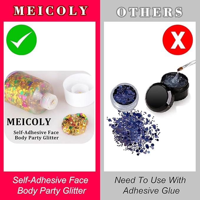 MEICOLY Mardi Gras Face Glitter Gel, Holographic Face Glitter, Skin-Friendly Hair Accessories for Kids & Adults, Gold Green Purple Mixed Chunky Glitter for Mardi Gras Carnival,Festival Party