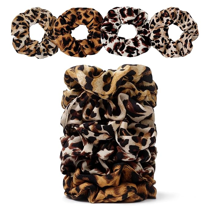 Satin Scrunchies for Women – 8PCS Leopard Silk Hair Ties – No Crease, Frizz-Free, Bold & Fashionable Hair Bands for Thick & Thin Hair, Trendy Hair Accessories Gifts