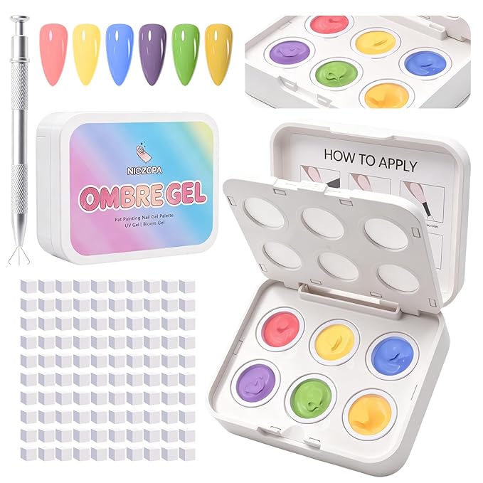Cushion Patting Gel Polish Pallete Kit - 6 Colors Sponge Ombre Gradient Gel Pat Paint for Nails - Painting Nail Art Palette Manicure Tools for Blush Aura French Sculpting Nails Salon Home