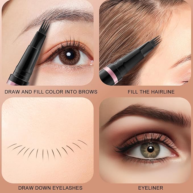 Eyebrow Pencil, 2-in-1 Waterproof Eyebrow Pen with 4 Tip Brow Pen and Ultra-Precise Brow Pencil, with Dual-ended Eyebrow Brush, Eyebrow Makeup for Natural Looking Eyebrows - Ash Brown
