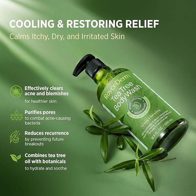 Roycederm Antifungal Body Wash & Soap, Antibacterial, Tinea Versicolor, Tea Tree Body Wash, Back Acne, Folliculitis, For Jock Itch, Athletes Foot, Body Odor, Ringworm