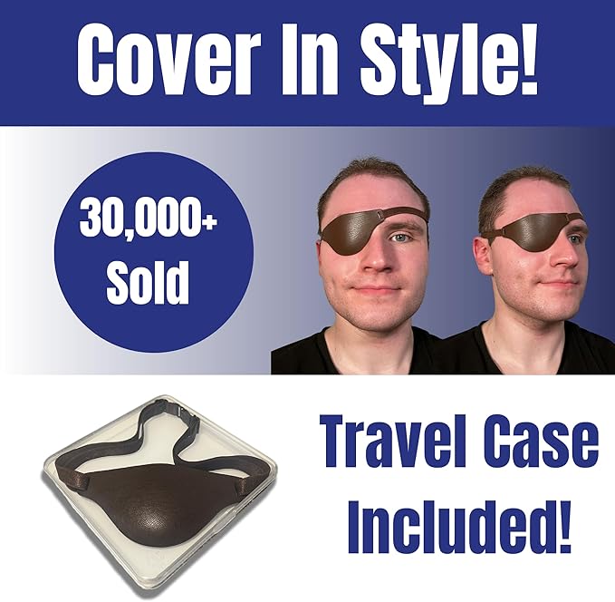 Brown Leather Eye Patch with Adjustable Band and Concave Design - Comfortable Medical Eye Patch for Left or Right Eye
