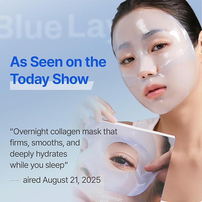 MEDITHERAPY Bluelayer Water Dome Mask - Korean Overnight Collagen Face Mask for Glass Skin, Moisturizing and Firming w/Hyaluronic Acid & Blue Agave - Pore Minimizing Hydrogel Masks Radiant Glow - 4EA