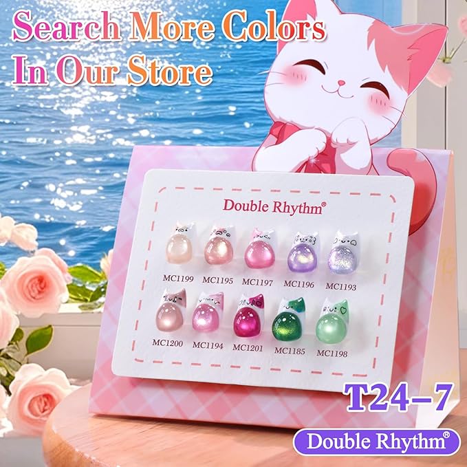 Double Rhythm 15ML Jelly Glass Cat Eye Gel Polish with Magnet Holographic Glitter Shimmer Translucent Sheer Color Salon Soak Off Magnetic Nail at Home (Sweet Blue Purple-MC1193)