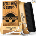 Beard Brush For Men & Beard & Mustache Comb Set with Scissors, Beard Grooming Kit, 100% Natural Boar Bristle Brush, Dual Action Wood Comb, And Travel Bag, Great Fathers Day Gift, Gift for Him