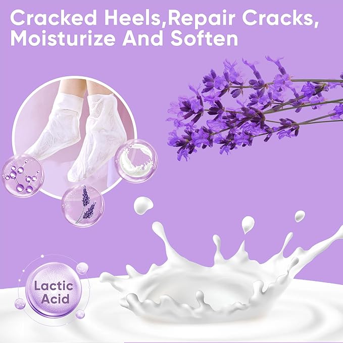 Foot Peeling Mask, Callus Remover Exfoliating Feet Mask Peel with Natural Lavender Extract for Rough Cracked Dry Feet, Moisturizing Socks for Foot Spa, 3Pairs