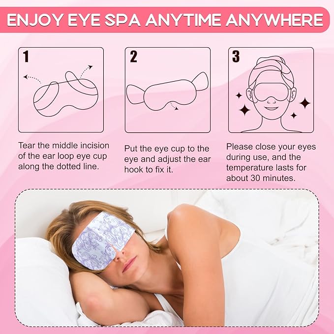 XPCARE 60 Pack Steam Eye Masks for Dry Eyes, SPA Warm Sleep Eye Mask, Disposable Heated Eye Mask for Dark Circles, Puffy Eyes, Relief Stress Eye Fatigue(Rose)