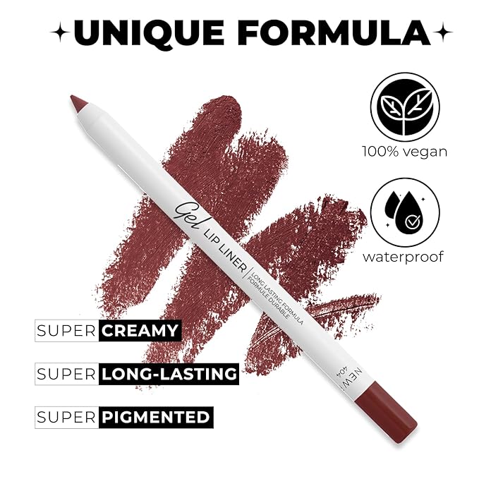 Lamel Gel Lip Liner Pencil - Berry - 2-in-1 Waterproof Lip Liner - 8-Hour Wear, Creamy Texture, Sharpenable, High Pigment - Provides Smooth Finish or Full Coverage - N.404