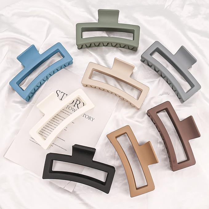 5 Inch Extra Large Claw Clips 8PCS XL Square Hair Clips Matte Rectangular Strong Hold Oversized Jaw Clip For Thick Long Curly Hair Big Jumbo Hair Clamps Hair Accessories For Women Girls