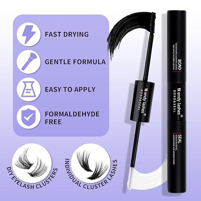 WENDY LASHES Clusters Kit for Eyelash Extensions: DIY, Natural, Fluffy, Wispy, Waterproof, Anime, Manga, Cat Eye, RT0207, 30P+40P, 0.07, D Curl, 1216mm