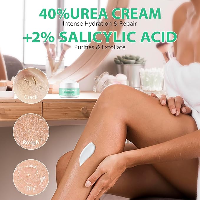 Urea Cream 40 percent for feet maximum strength-Urea Foot Cream 40% for Dry Cracked Heels, Knees, Elbows - With 2% Salicylic Acid, Hydrating Repair Treatment,Deep Moisturizes,3.52 oz