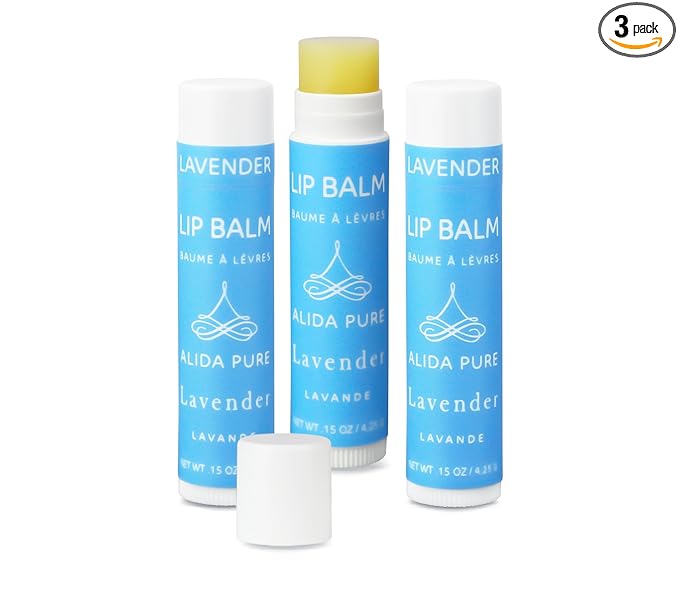 Lavender Lip Balm, Cruelty Free, Vegan, Beeswax Free, with Organic Jojoba and Avocado Oil, Vitamin E, Natural Moisturizer for Dry, Chapped, or Cracked Lips, 3 Tube Set