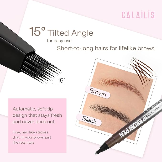 CALAILIS 2-in-1 Eyebrow Pencils for Women, Dual-Ended Liquid Eyebrow Pencil with Microblading 4D and Precise Brush-Tip, Waterproof Stay on All Day, Create Natural Hair-Like Brows (Black)
