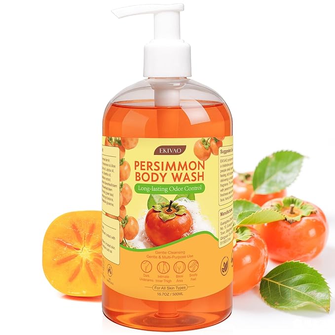 Persimmon Body Wash for Odor Control, Natural Deodorizing Persimmon Soap for Old People Smell, Deep Cleansing Odor Eliminator with Tea Tree, Family Safe Body Wash 16.7 Fl Oz