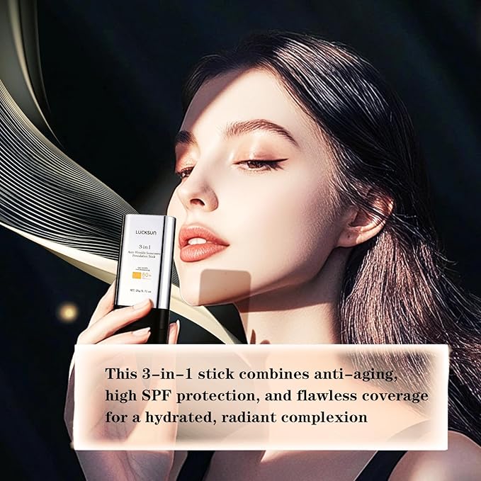 3 In 1-Luxury Anti-Wrinkle Foundation Stick SPF 50+ with Brush, Hydrating Non-Sticky Matte Foundation Stick, Travel Size Defense Face and Body Sunscreen Lotion, 1.42 Fl Oz