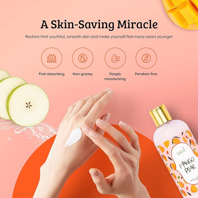 Home Spa Gift 10oz Deep Moisturizing Fragrance Body Lotion & 8 oz. Fine Fragrance Body Mist Set Luxury Self-Care Combo for Women and Girls (Mango Pear) – Mother's Day Gift for Mom