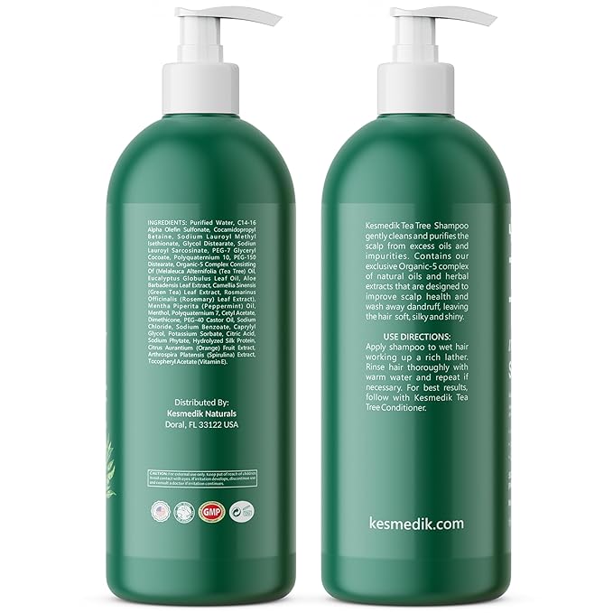 KESMEDIK Tea Tree Oil Shampoo MaxTherapy, Clarifying Deep Clean for Buildup, Dandruff & Cools Refreshes Itchy Scalp, Sulfate-Free for Oily Hair, Women & Men, 16 fl oz