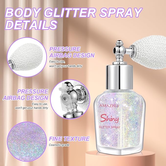 Hair and Body Glitter Spray, Shimmering Powder Sparkle Powder Makeup, Glitter Loose Sparkle Makeup for Body Highlighter,Festival Prom Rave Accessories (Iridescent-Violet)