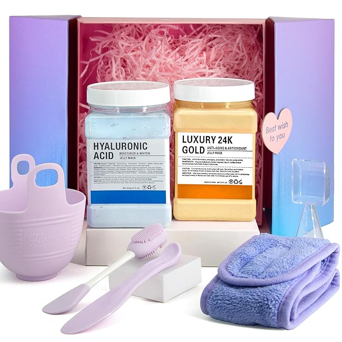 Jelly Mask Set,Hyalorunic Acid Jelly Masks For Facials Professional,24k Hydro Jelly Mask, Jelly Face Mask, Facial Mask Mixing Bowl Set And Headband, Gift set for women'sDay, Skin care set