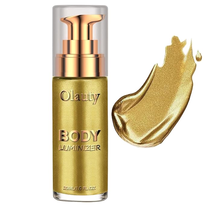 Liquid Illuminator, Firstfly Body Highlighter Makeup Smooth Shimmer Glow Liquid Foundation for Face & Body（#02 Metallic Gold）